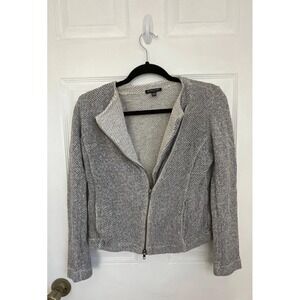 Eileen Fisher Terry Moto Jacket Women PP Ash Gray Zip Front 100% Organic Cotton
